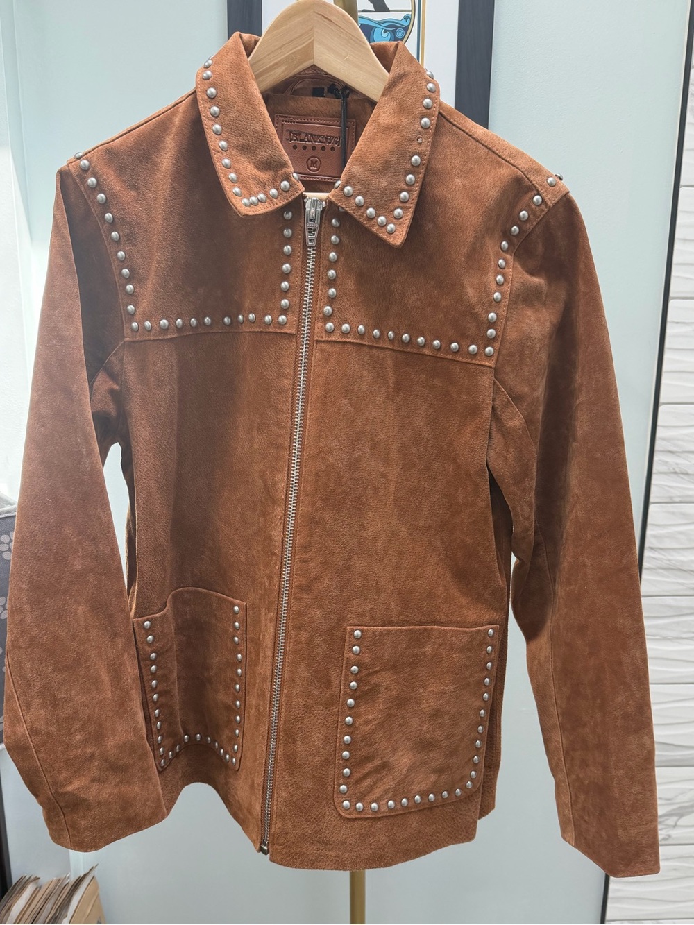 NWT Anthropologie x BLANKNYC Real Suede Studded Jacket in Roasted Walnut Size M - Picture 10 of 13